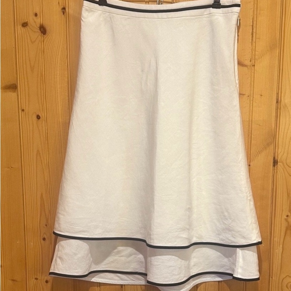 LOFT Cream A-Line Skirt with Black Trim